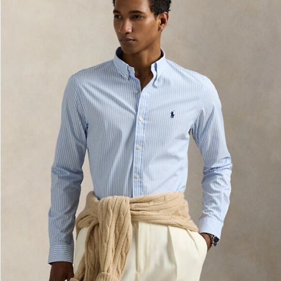 Ralph Lauren Boys Slim Fit Dress Shirt in Light Blue Stripe Broadcloth. Size 18. - Picture 1 of 7